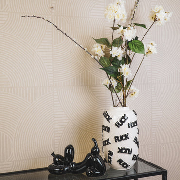 Housevitamin - Bloemen Vaas 'FUCK' - Keramiek - Wit/Zwart - 17x17x27cm