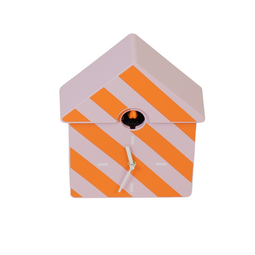 Housevitamin - Wandklok Koekoeksklok - Gestreept Patroon-Oranje/ Roze - 24x27x9cm