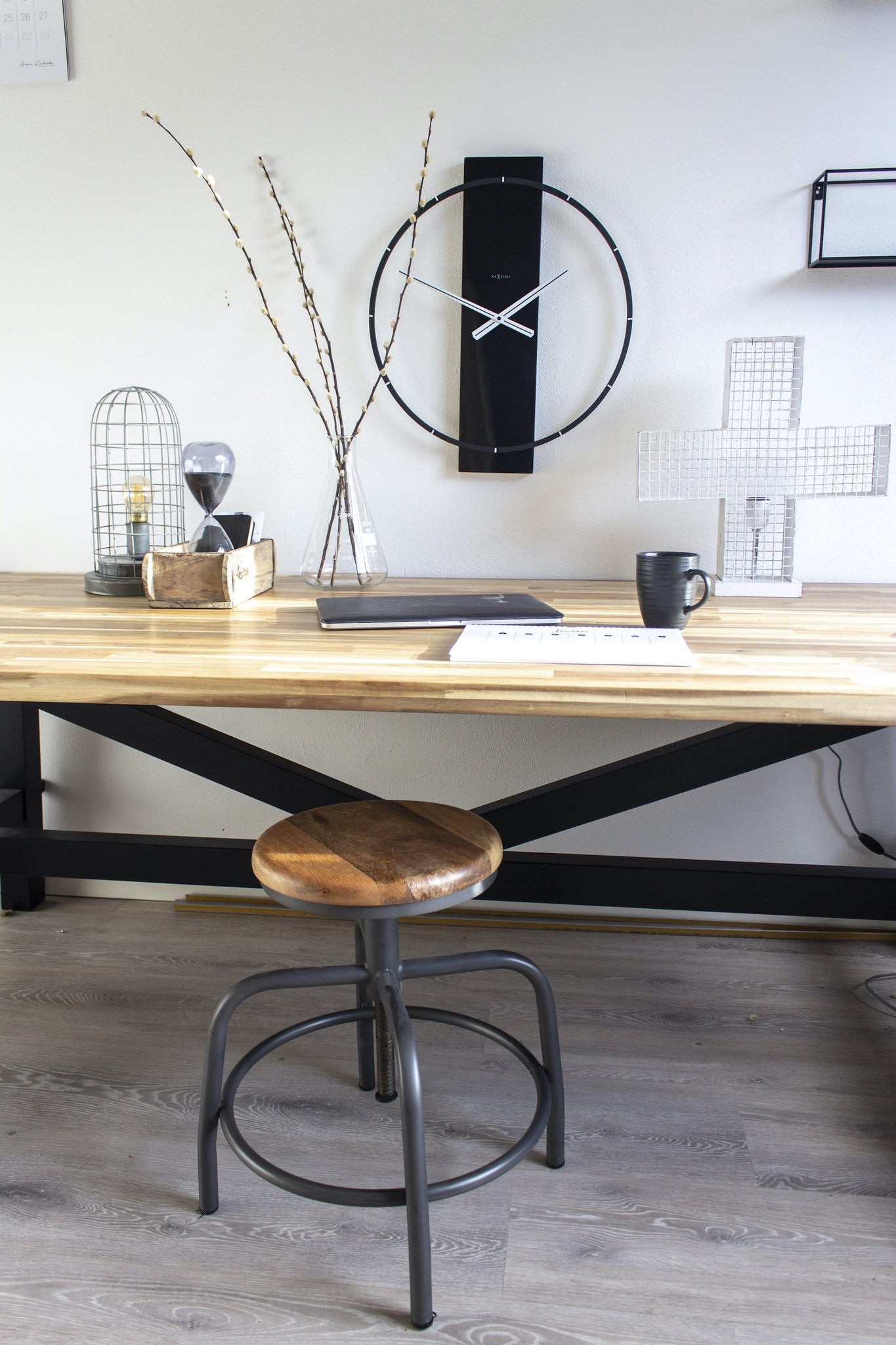 NeXtime Wandklok - 50,8 x 58,2 x 4,3 cm - Hout/Staal