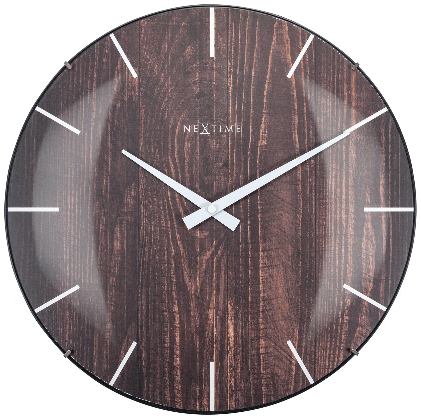 NeXtime Wandklok - 35 cm - Koepelglas - 'Edge Wood Dome'