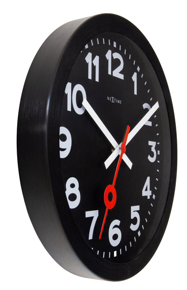 Wandklok 35 cm-Geruisloos-Zwart-Geanodiseerd aluminium-NeXtime 'Station All Black'