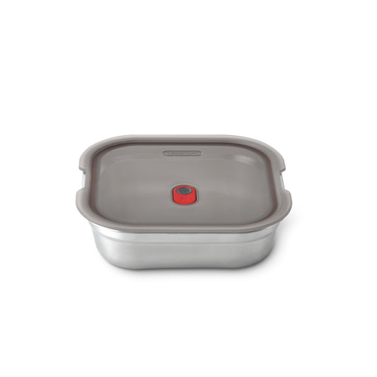 Black+Blum Stalen voedselbox vierkant - voor maaltijdvoorbereiding - 195x189x58mm - Grijs/Rood