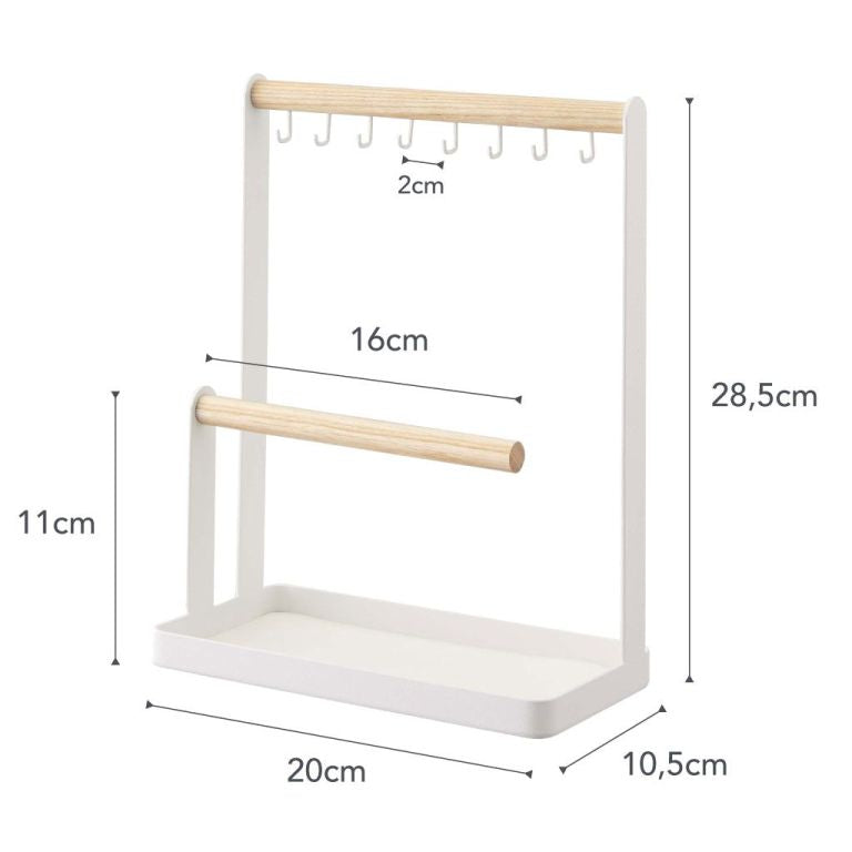 Yamazaki Tosca Sieradenrekje 2 staanders - Wit met de afmetingen van het rekje