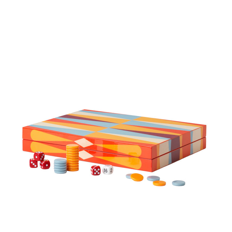 Gesloten box van het houten Printworks Backgammon bord.