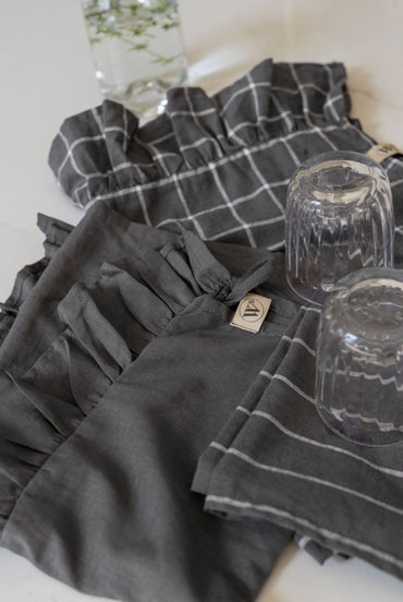 Walra Keukenset Lovely Linen Ruffles 3-delig - Antraciet