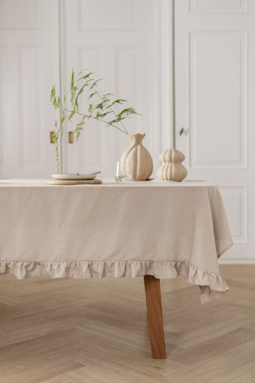 Walra Tischdecke Lovely Linen Ruffles - 1400x3200mm - Natur