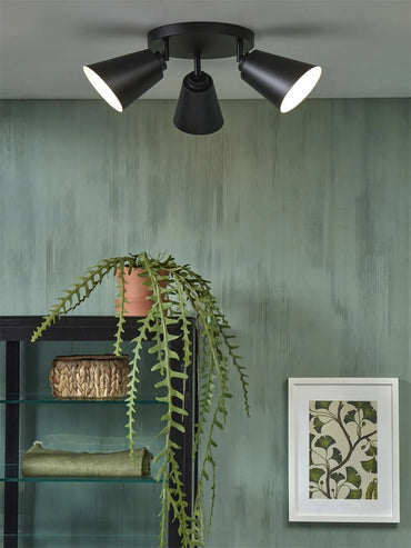 It's About Romi Ceiling lamp iron Bremen 3-shade round dia.32x25cm/shade 18x15cm, black