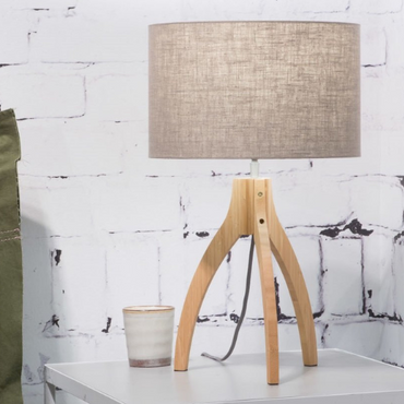 Good&Mojo Tischleuchte Bambus 3-Bein Annapurna H.54cm/Schirm 32x20cm, Leinen dunkel