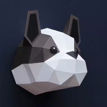 Assembli 3D-puzzel Frenchie Pup aan donkere muur