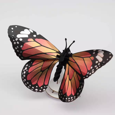 Assembli 3D-puzzel Vlinder Monarch Butterfly op witte kartonnen standaard