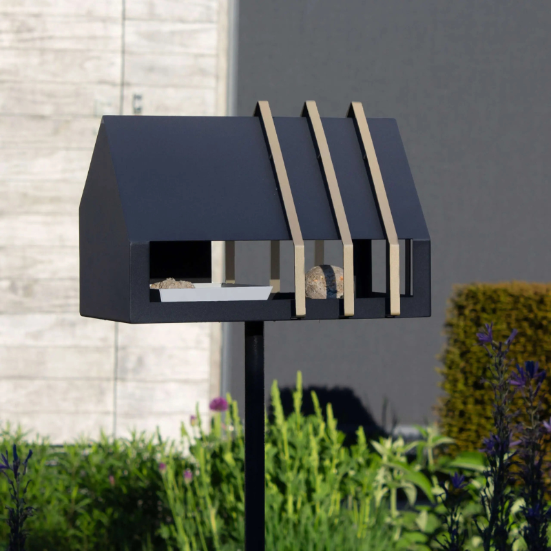 Heeej! Framed Feeder vogelvoederhuis op paal Donker grijs