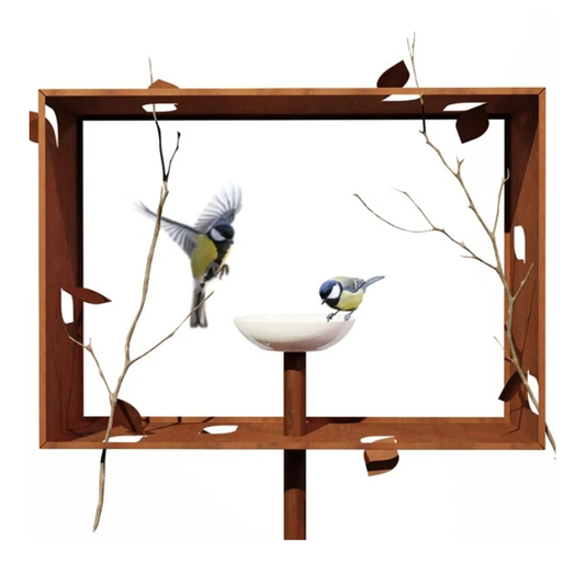 Frederik Roijé Framed Feeder design voederhuis van cortenstaal op metalen paal