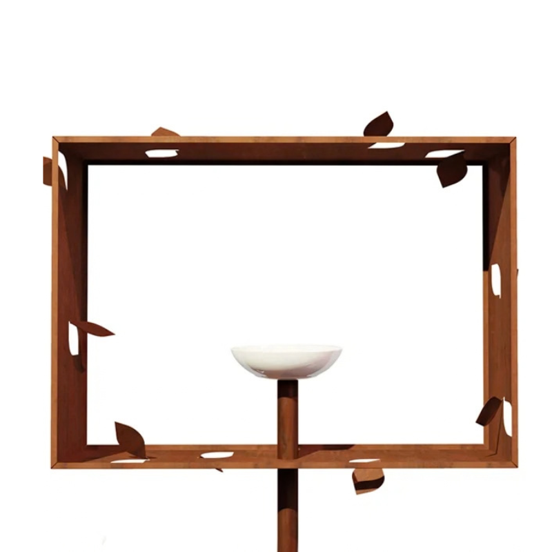 Frederik Roije Framed Feeder design voederhuis cortenstaal vrijstaande foto zonder vogels