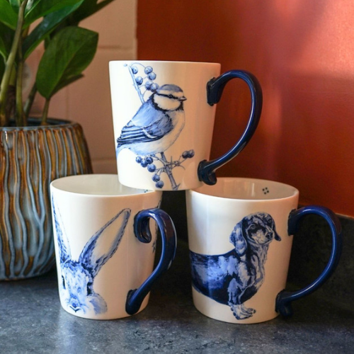 Heinen Delfts blauw dierenmokken