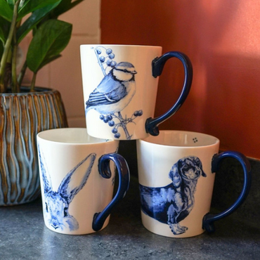 Heinen Delfts blauw dierenmokken