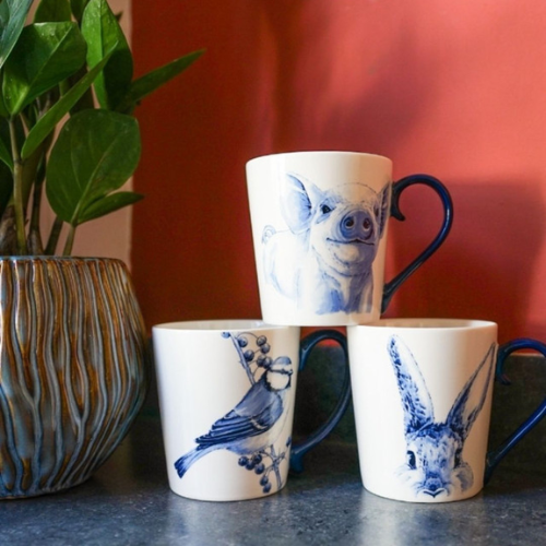 Heinen Delfts blauw dierenmokken