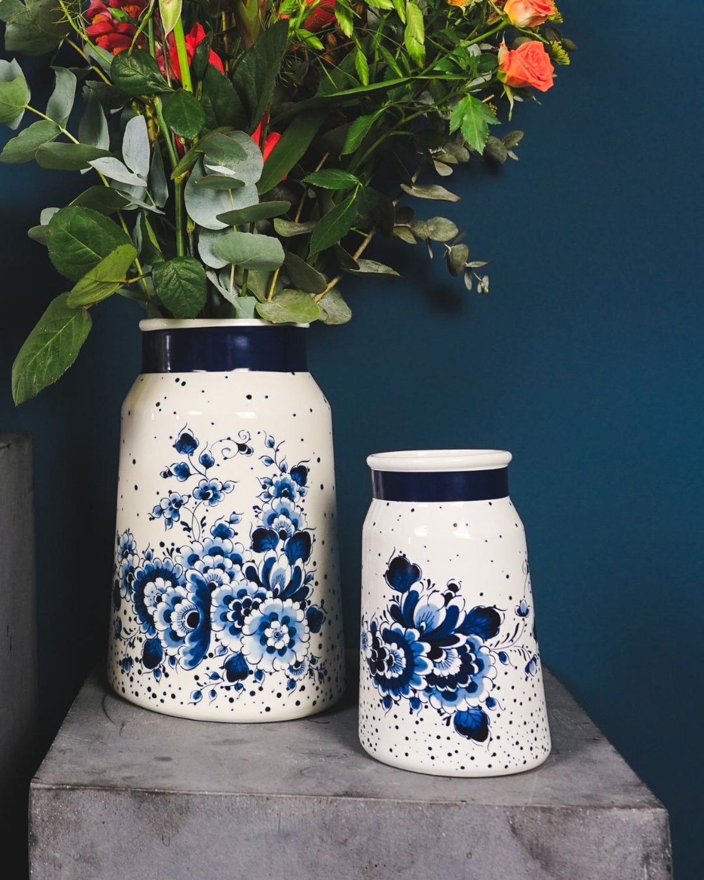 Heinen Delfts Blauw Melkbusvaas Blauwe Stip sfeer