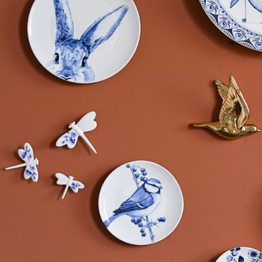 Heinen Delfts Blauw Wanddecoratie Libelle - Set van 3