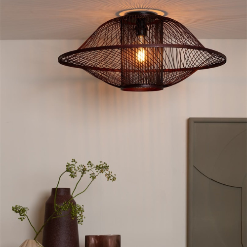 Good&Mojo Ceiling lamp Maui bamboo/shade ø70xh.30cm burgundy, L