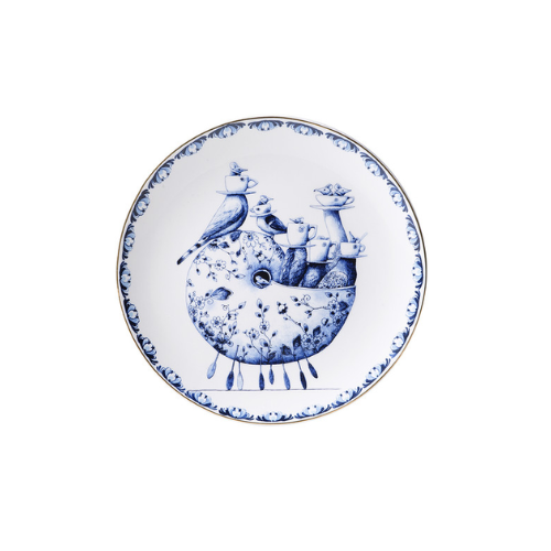 Heinen Delfts Blauw wandbord Redmer Hoekstra Slak 20 cm
