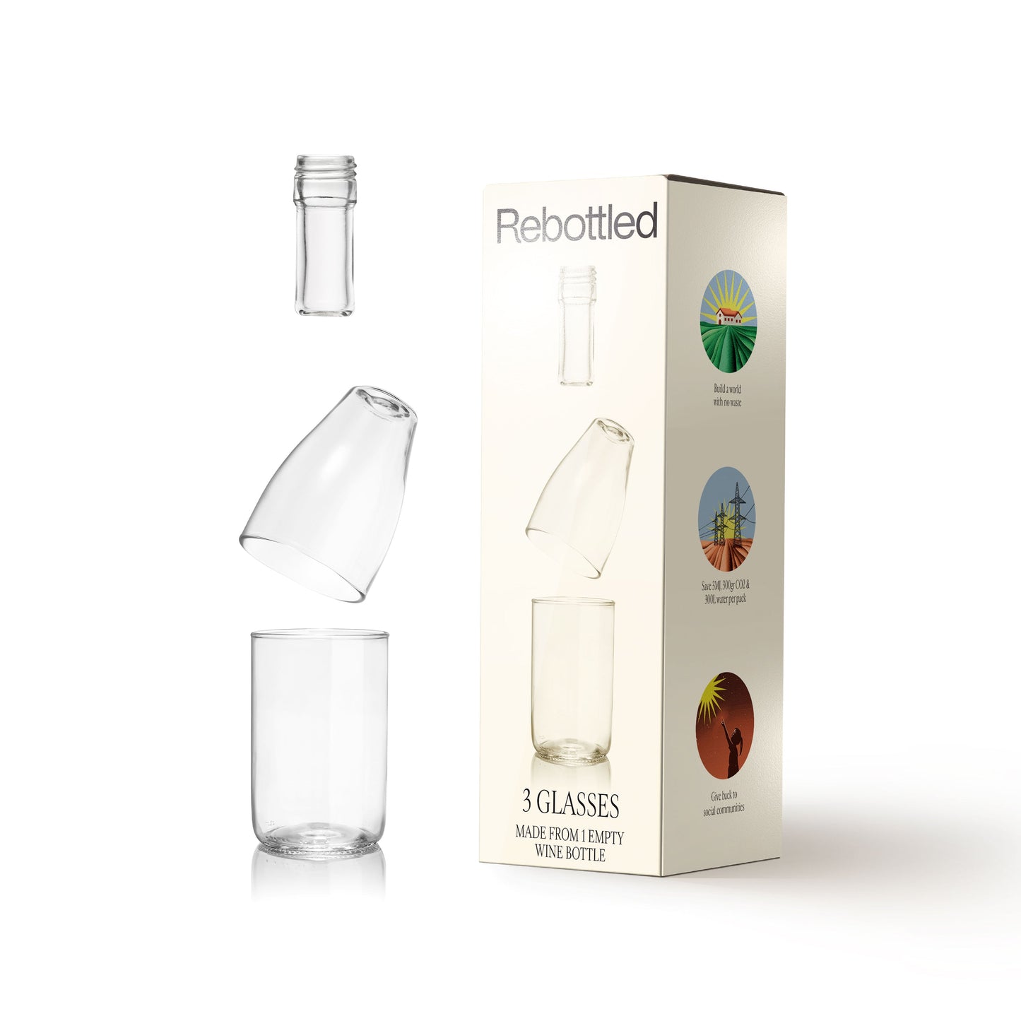 Rebottled Treble unique water glasses set of 3