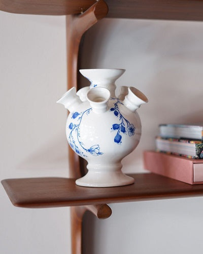 Heinen Delft Blau Tulpenvase auf Fuß Orchidee Keramik 22 cm