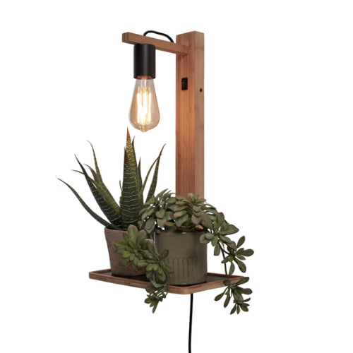 Wandlamp Flores bamboe h.52cm/plankje 30x18cm. naturel