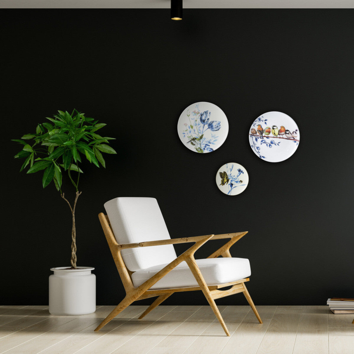 Heinen Delftsblauw wandbord Bosvogels