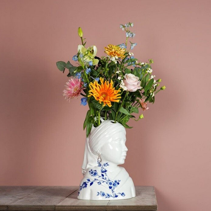 Heinen Delft Blau Vase Büste Mädchen mit der Perle