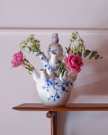 Heinen Delft Blau Tulpenvase 3-lagig Knaufvase Orchidee 35 cm