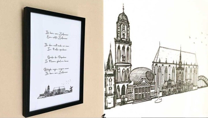 Anke Huizinga Poster “ik ben een Zwollenaar” tekening en foto