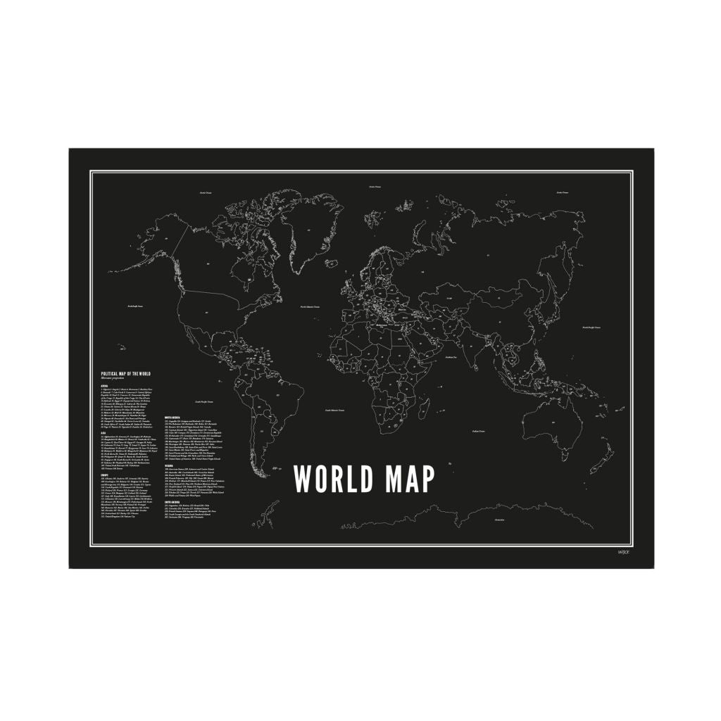 Wijck Print Weltkarte schwarz A4 21 x 30 cm