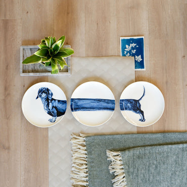 Heinen Delftsblauw wandborden Teckel set van 3