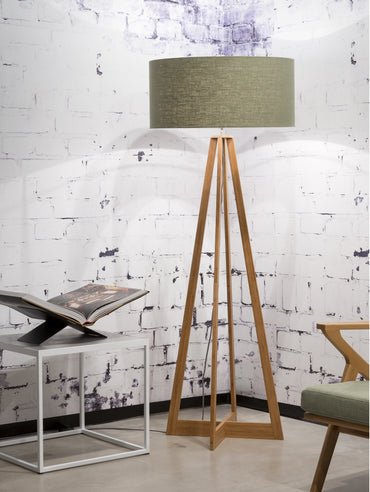 Everest bamboo floor lamp, 4 legs, height 158 cm, shade 60 x 30 cm, linen, green forest