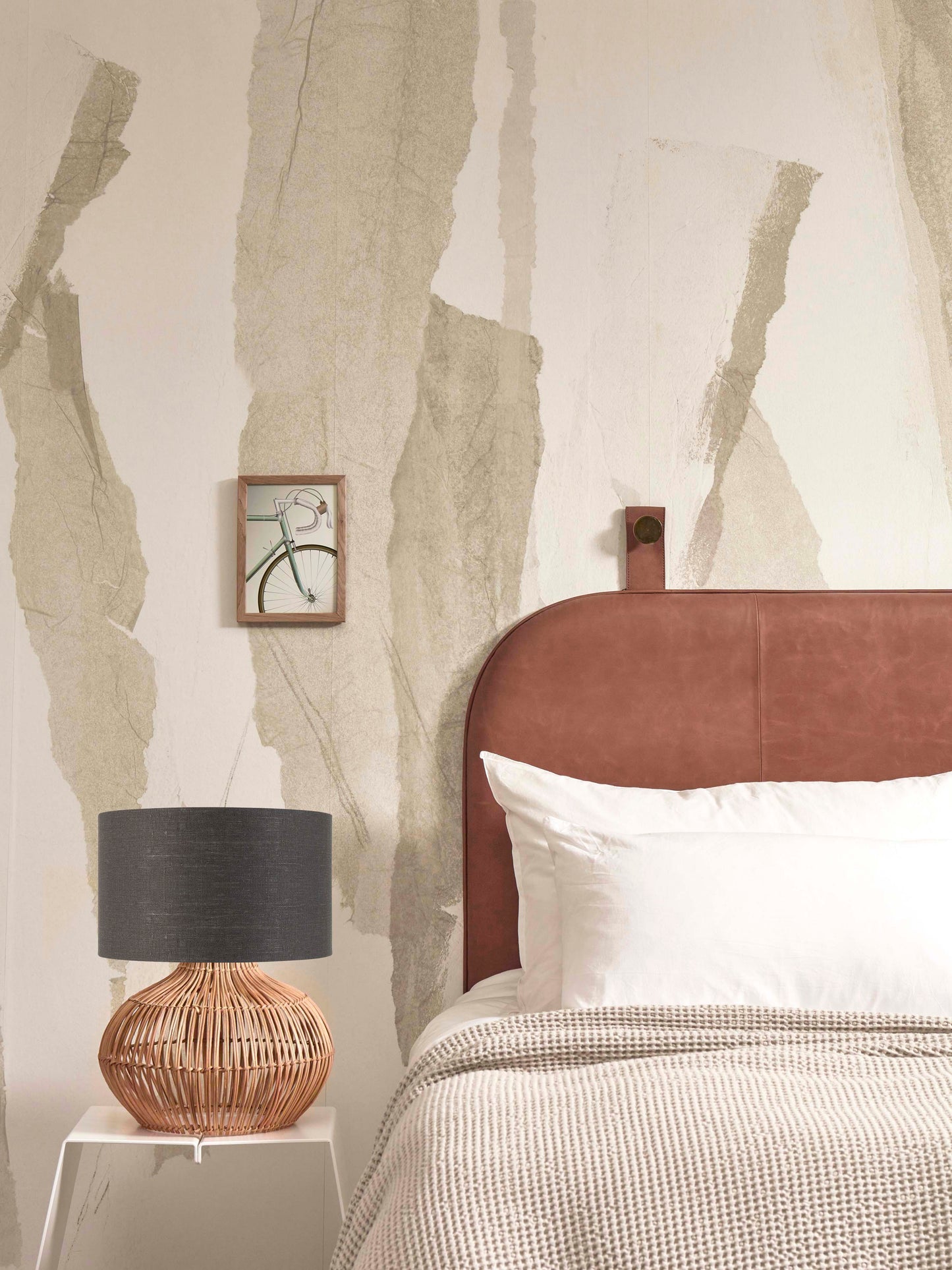 Good&Mojo Tischleuchte Kalahari S Rattan 48cm/Schirm 32x20cm Leinen. d.gray