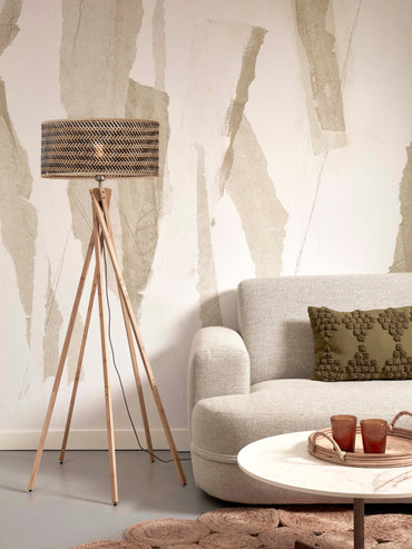 Good&Mojo Vloerlamp Java 5-poot bamboe nat. h.146cm/kap dia.50xh.22cm. zw/nat.