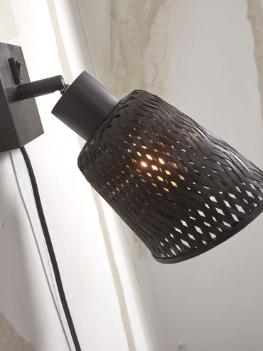 Wandleuchte Java Bambus schwarz Durchmesser 10x10cm/Schirm 15x17cm. Schwarz