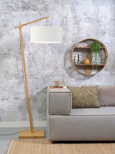 Good&Mojo Vloerlamp Andes bamboe h.176cm/kap 47x23cm eco linnen, wit