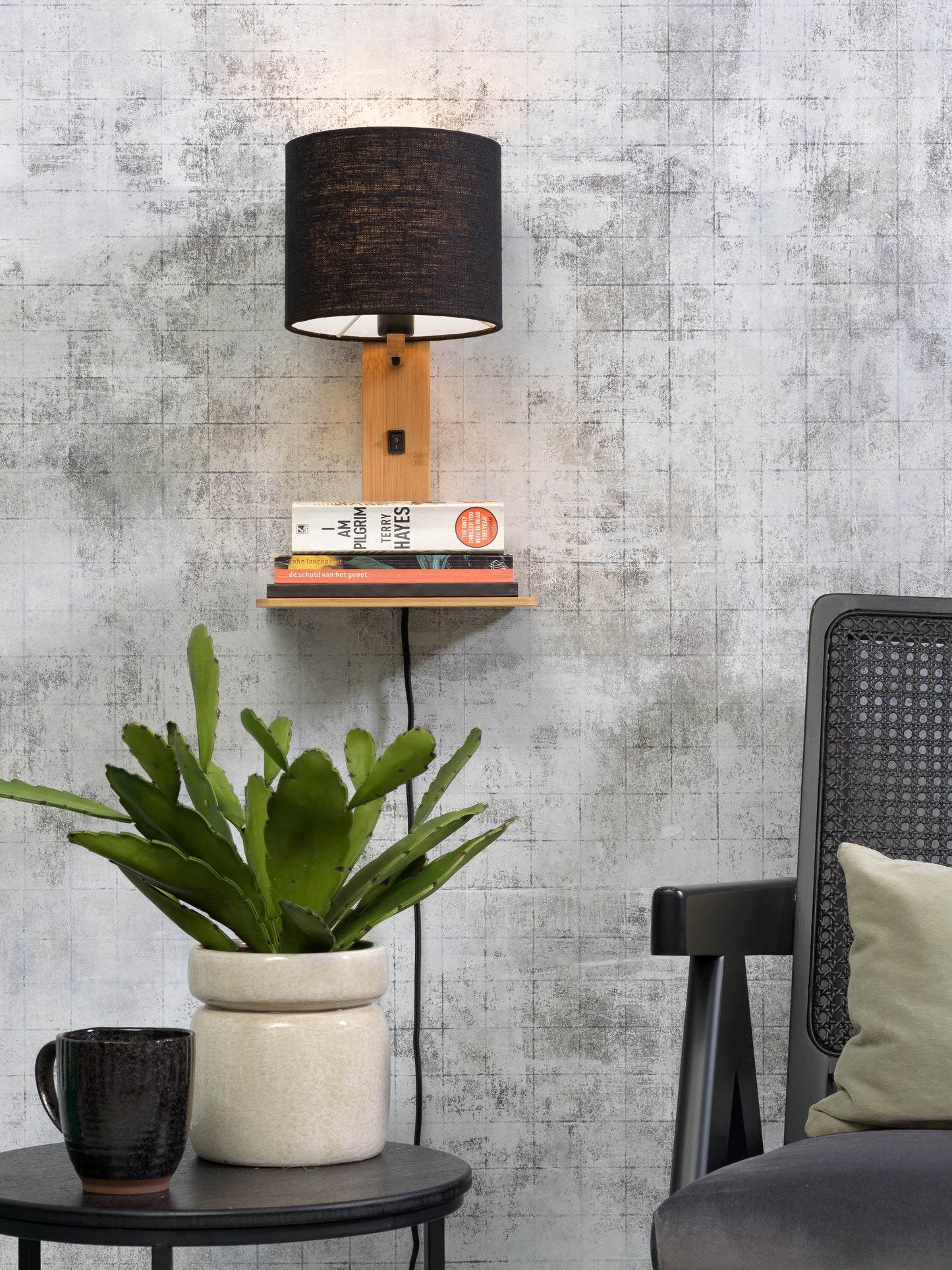 Good&Mojo Andes wall lamp, natural bamboo, shelf/shade, 18x15cm, ecolin. black.