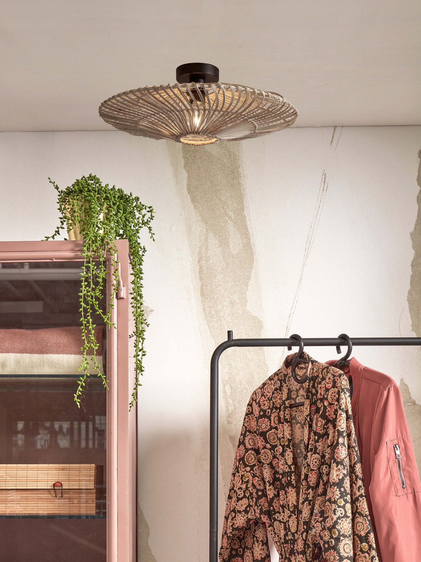 Good&Mojo Plafonniere Zanzibar L rattan/flat dia.55xh.14cm. white