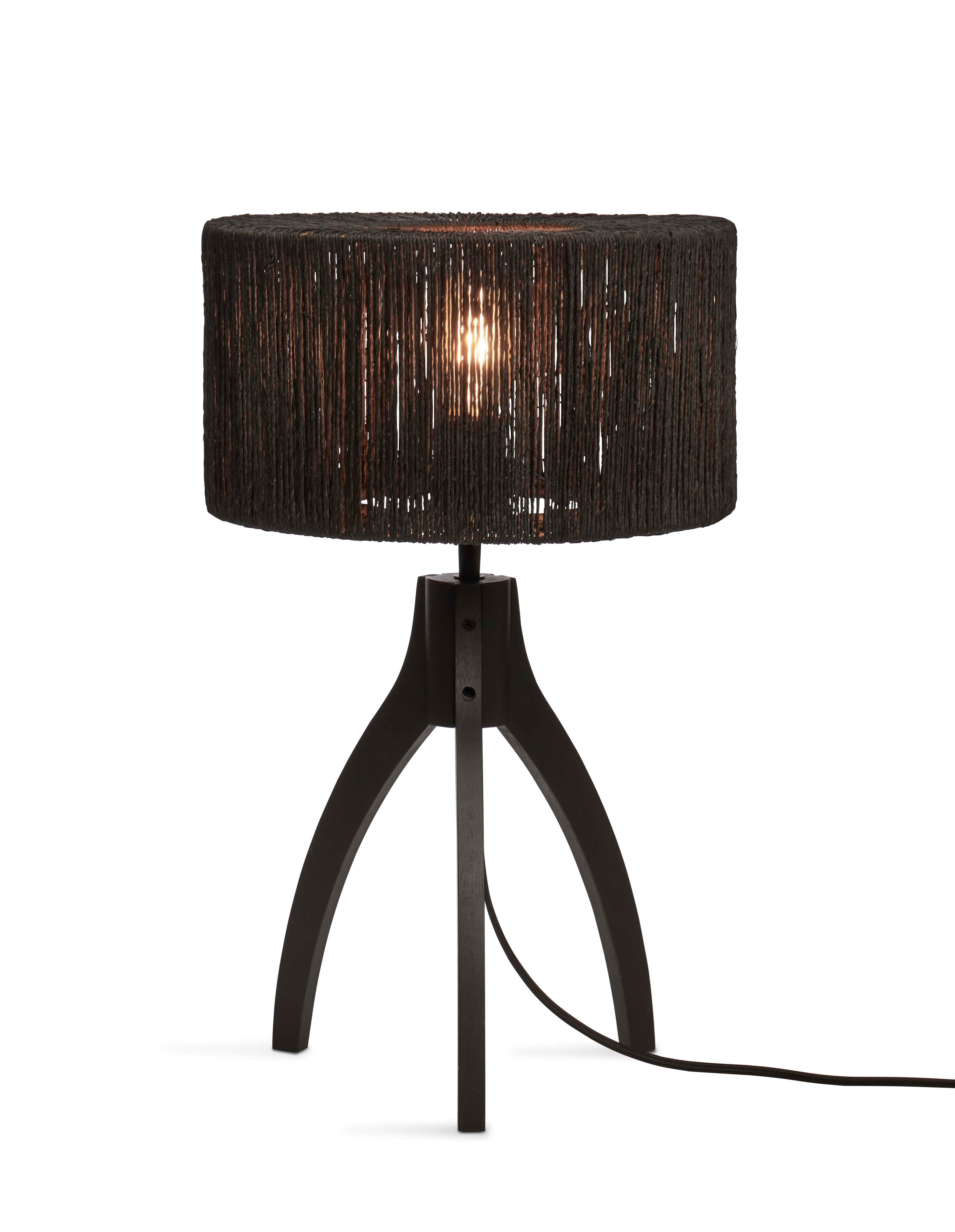 Good&Mojo Tischleuchte Iguazu 3-beinig Bambus schwarz. H.40cm/Kapuze 30x16cm Jute. o. D.