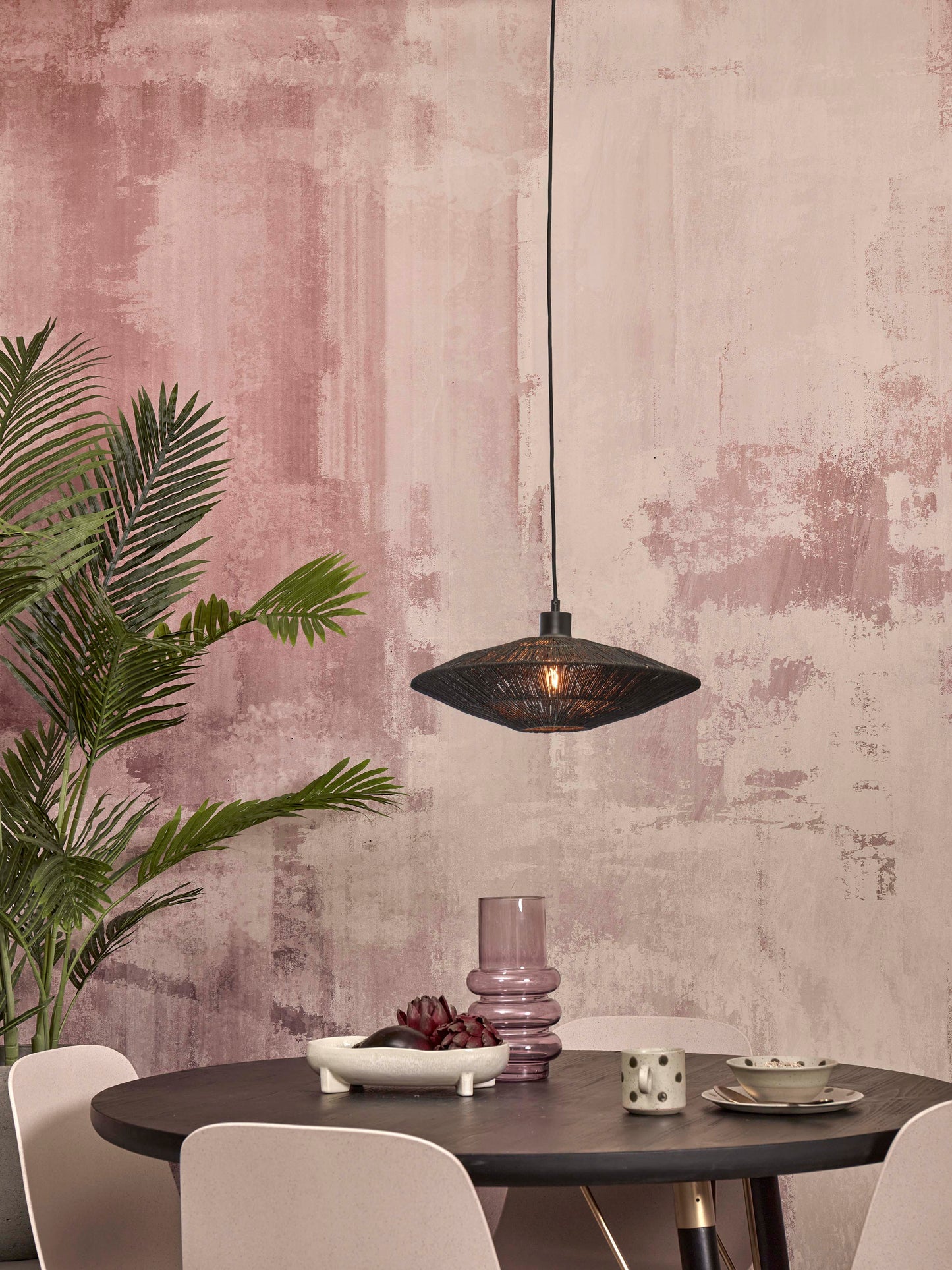 Good&Mojo Hängelampe Iguazu Jute/Scheibe S Durchm.40xH.12cm. Schwarz