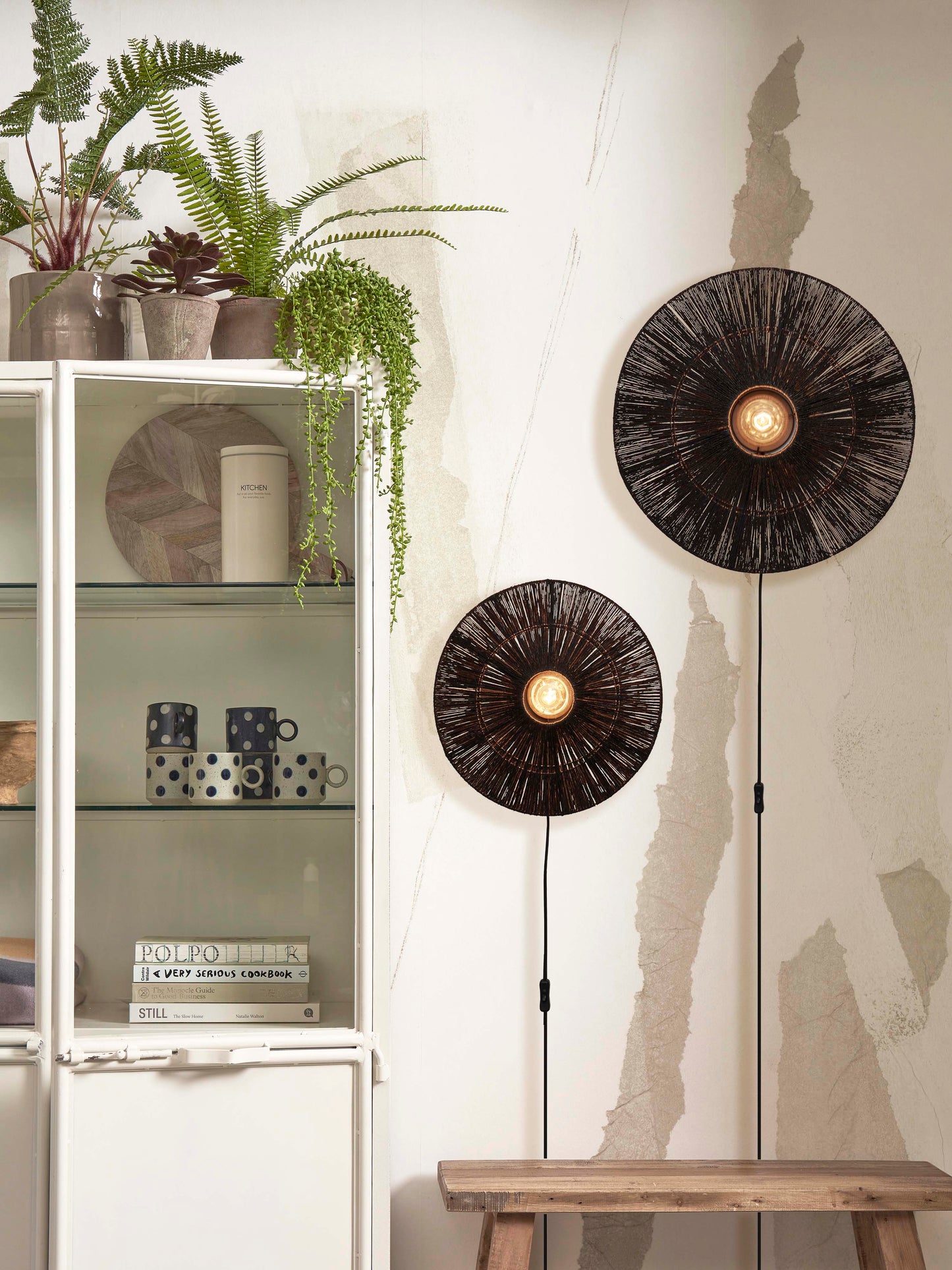 Good&Mojo Wandlamp Iguazu jute/schijf S dia.40xh.12cm. zwart