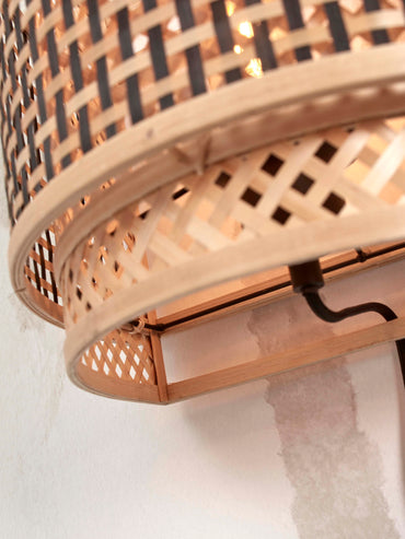 Good&Mojo Wandleuchte Bhutan Bambus/halbrund 32xH.27cm schwarz/natur. L