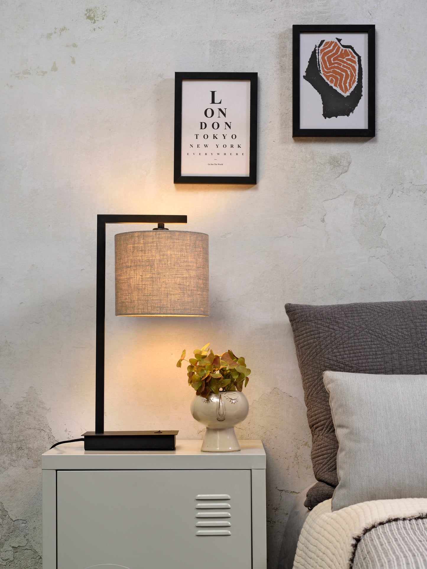 It's About Romi Tischleuchte Eisen/Schwarz Boston H.44cm/Schirm 18x15cm, dunkles Leinen