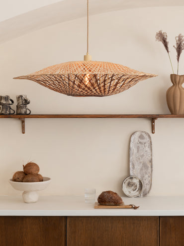 Good&Mojo Hängeleuchte Madura Bambus/Schirm ø87x20cm nass/braun, L