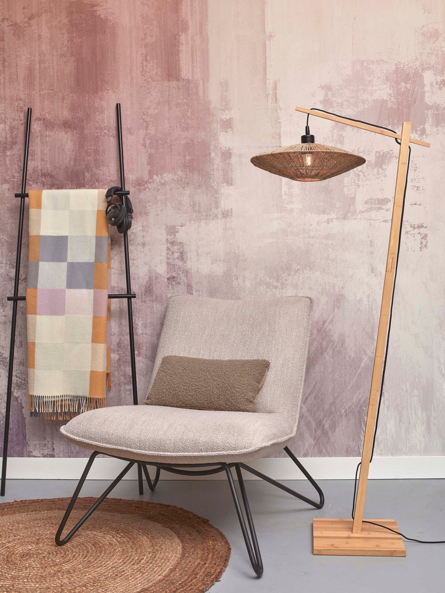 Good&Mojo Stehleuchte Iguazu S Bambus nat. H.150cm/Verdeck 40x12cm Jute. nass.