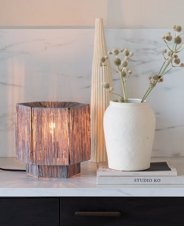 Good&Mojo Tischleuchte Bast Panama rund/achteckig ø28xh.26cm grau, S