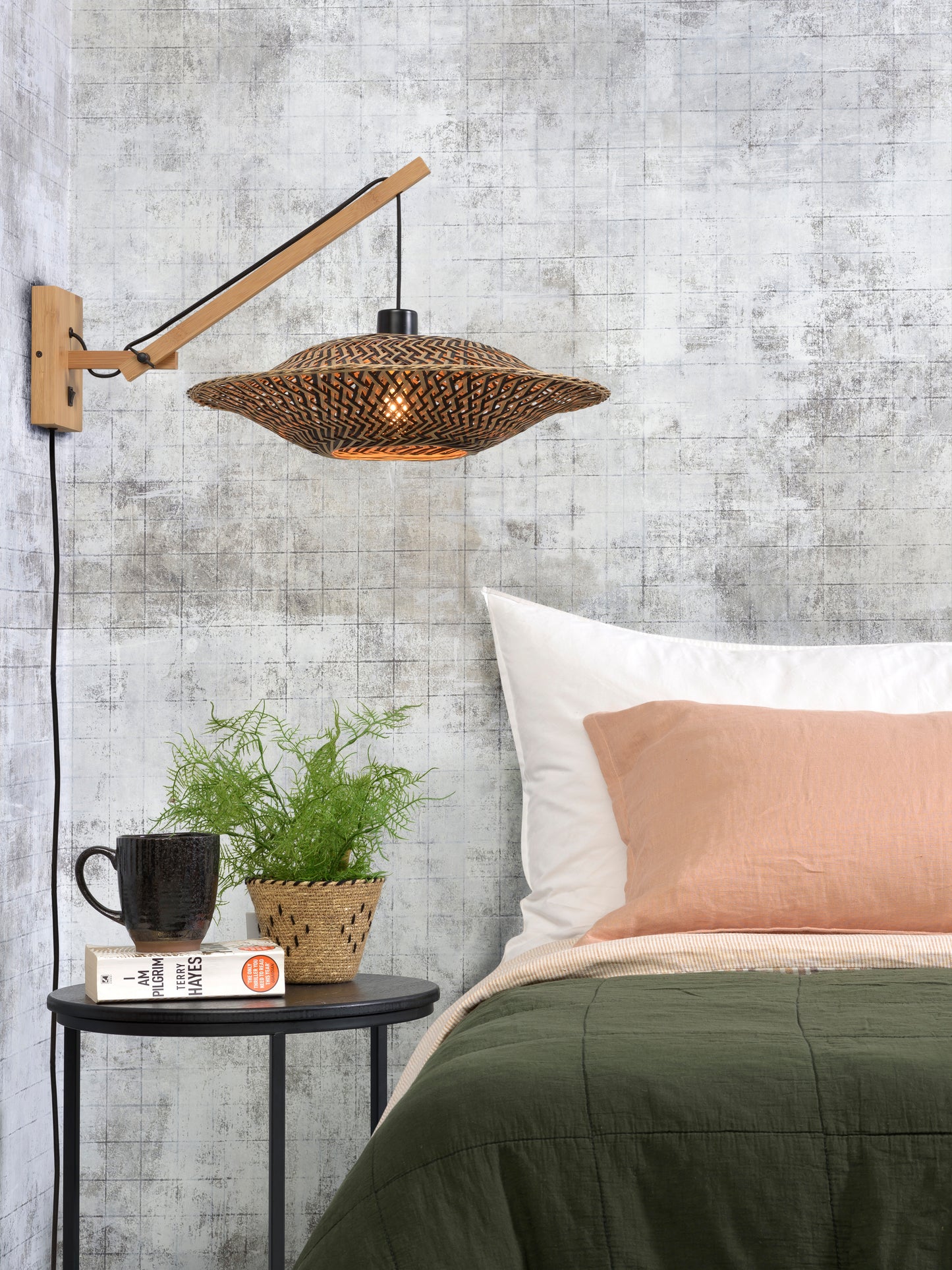 Good&Mojo Wall lamp Bali bamboo nat./shade 44x12cm black/nat., S