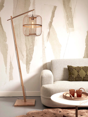 Hokkaido L bamboo floor lamp, natural height 176cm/shade height 38x25cm. natural height 176cm.